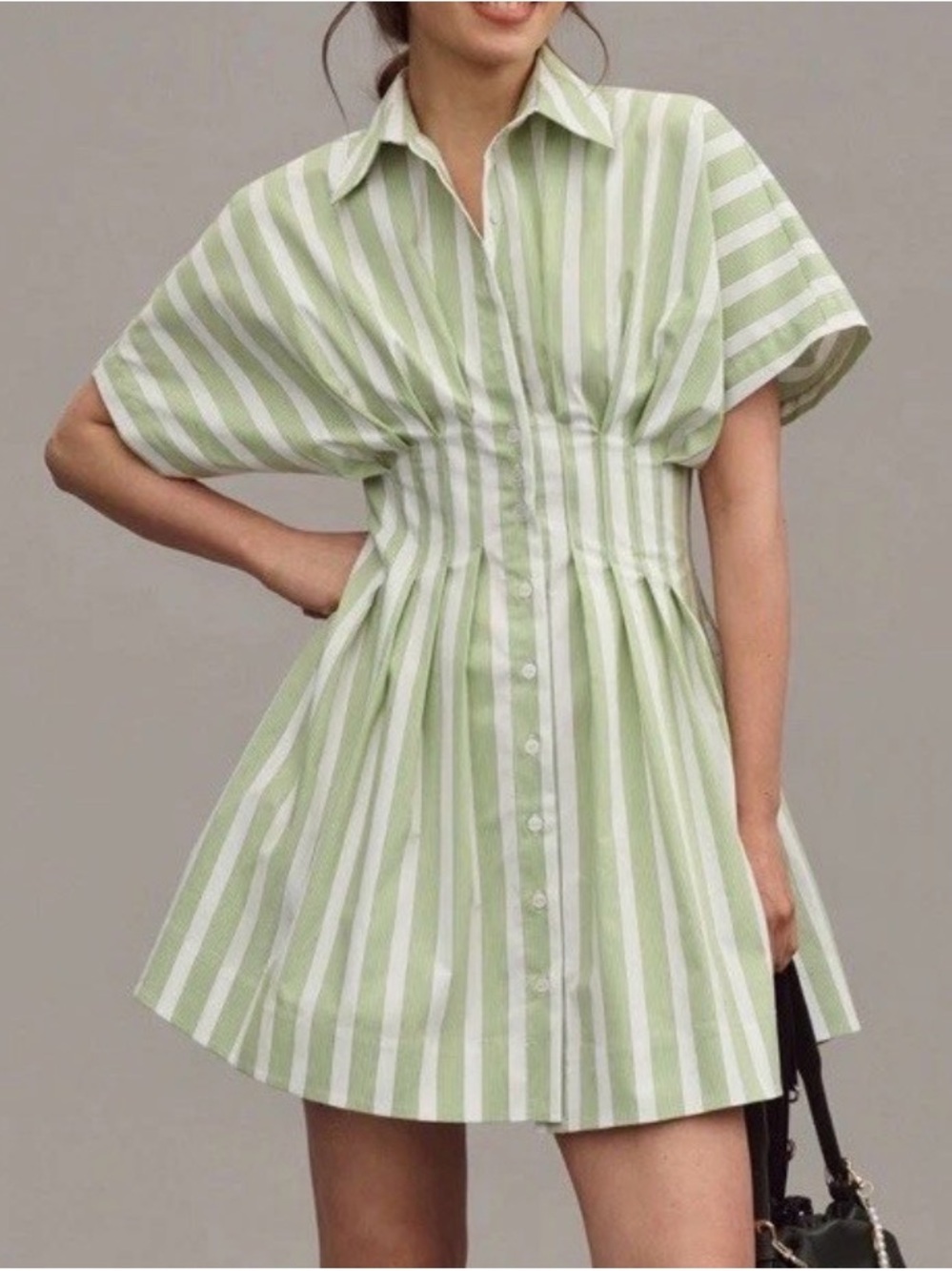Anthropologie Tobie Green and White Striped Mini Dress